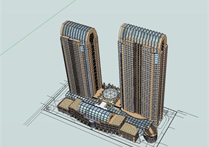 现代详细的高层星级酒店SU(草图大师)模型