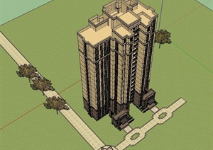 新古典高层详细小区居住建筑SU(草图大师)模型