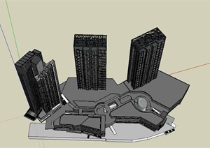 现代详细高层商业住宅楼建筑SU(草图大师)模型