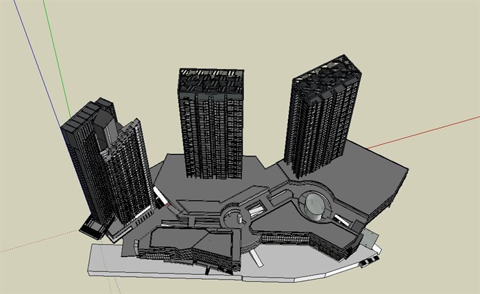 现代详细高层商业住宅楼建筑su模型