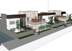 现代简约滨水联排别墅建筑设计SU(草图大师)模型