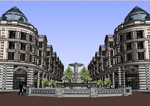 欧式商业街建筑楼SU(草图大师)模型设计