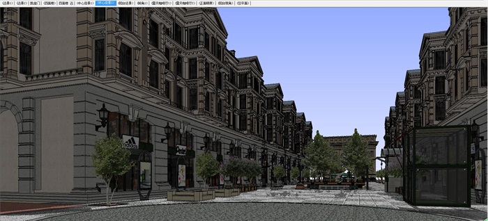 欧式商业街建筑楼su模型设计