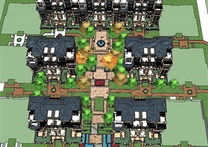 欧式小区景观及别墅建筑设计SU(草图大师)模型