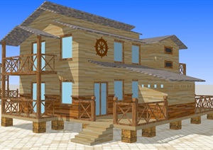 三栋旅游度假区乡村木屋别墅ＳＵ模型