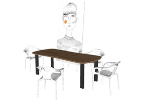 一套家装餐桌椅ＳＵ模型