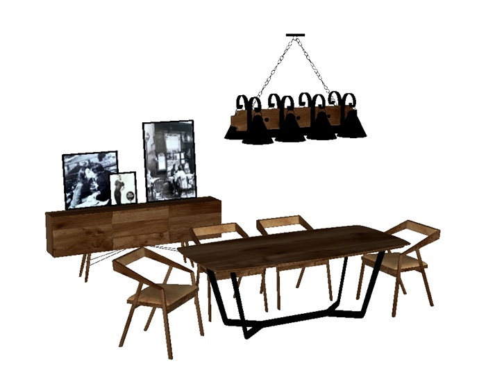 一套loft风格餐桌ＳＵ模型(3)