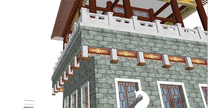 一个古典中式宝殿塔楼ＳＵ模型(2)