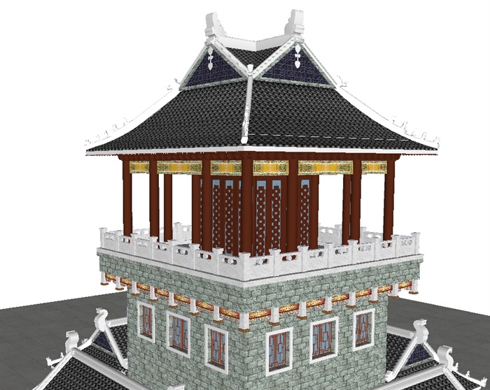 一个古典中式宝殿塔楼ＳＵ模型(4)