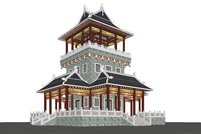 一个古典中式宝殿塔楼ＳＵ模型(5)