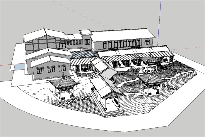 古典中式接待中心建筑su模型(2)