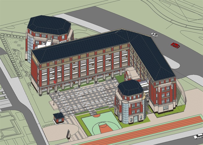 精品某欧式小学建筑设计SU模型(1)