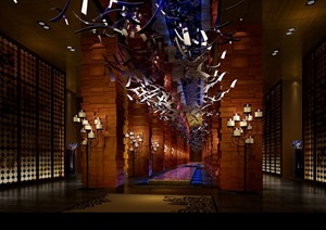 王府大酒店走廊3d模型及效果图