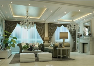 现代详细室内客厅装饰设计3d模型