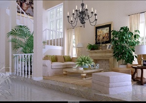 现代详细室内客厅设计3d模型及效果图