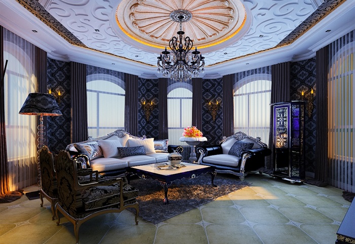 美式详细完整的客厅空间装饰3d模型(3)