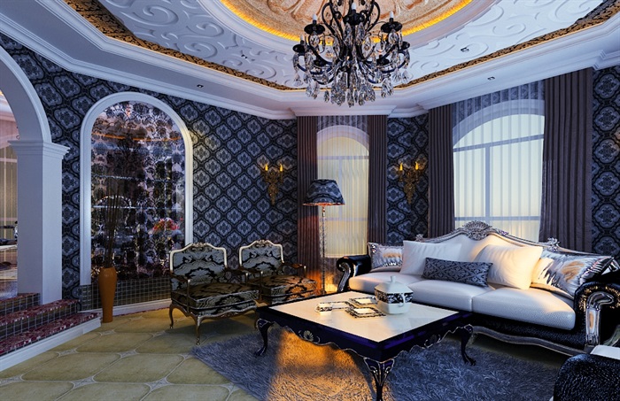 美式详细完整的客厅空间装饰3d模型(4)