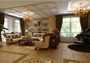 某欧式室内客厅空间完整设计3d模型