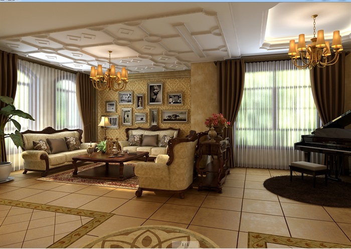 某欧式室内客厅空间完整设计3d模型(1)
