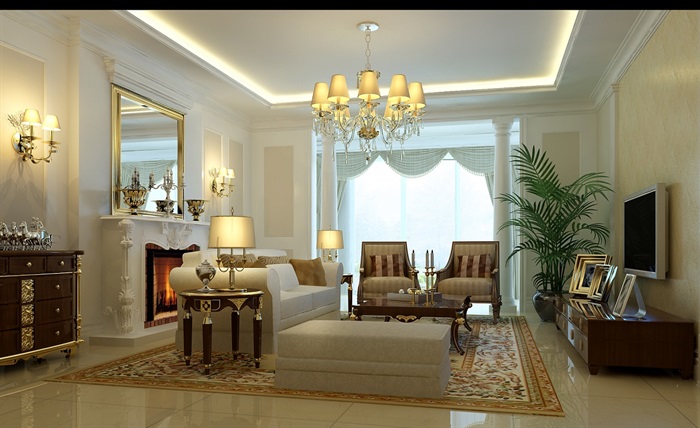 现代详细完整的客厅空间3d模型(1)