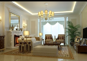 现代详细完整的客厅空间3d模型
