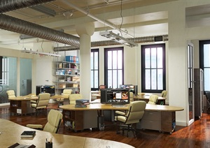 现代室内详细办公空间装饰3d模型