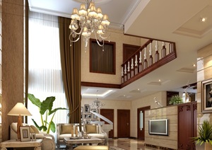 某欧式别墅客厅空间设计3d模型