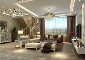 某欧式详细完整的客厅空间设计3d模型