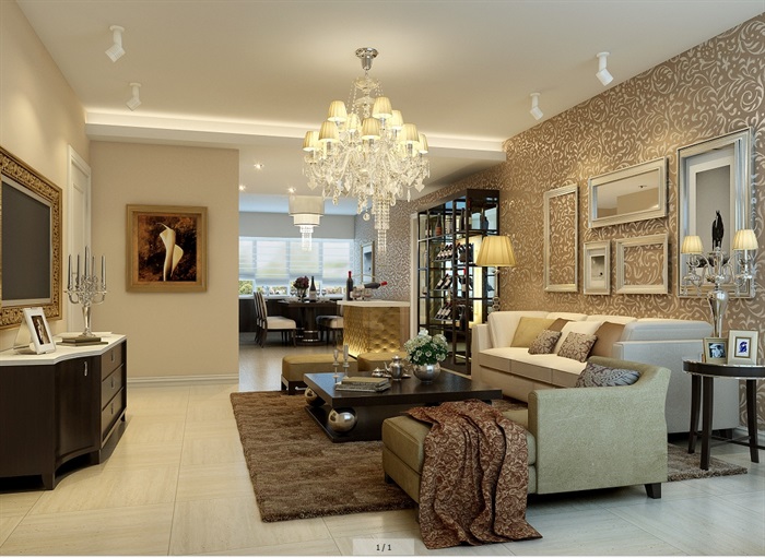 欧式详细完整的客厅空间设计3d模型(1)