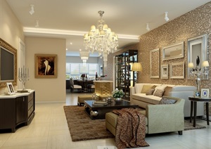 欧式详细完整的客厅空间设计3d模型
