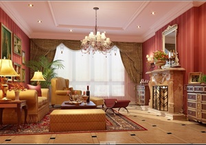某欧式详细的客厅空间设计3d模型