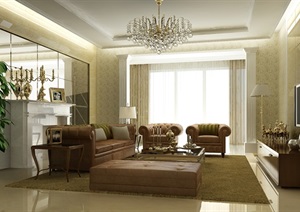 某欧式详细完整的客厅室内空间3d模型