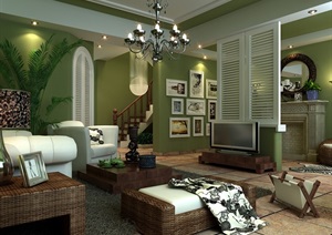 现代详细完整的客厅空间设计3d模型
