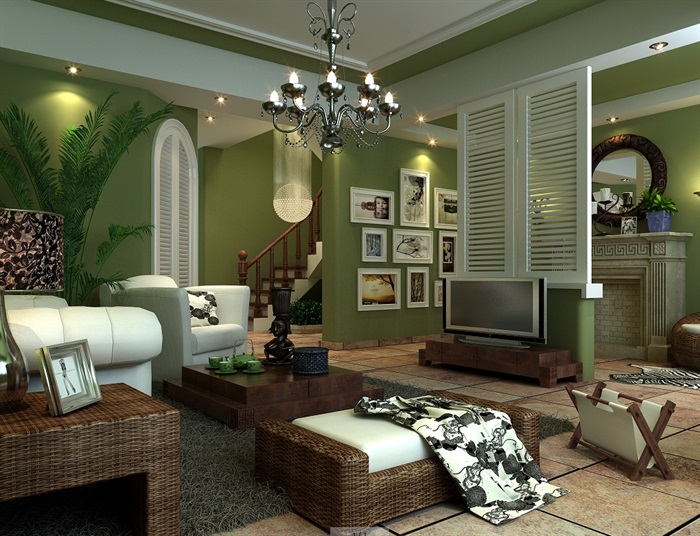 现代详细完整的客厅空间设计3d模型(1)