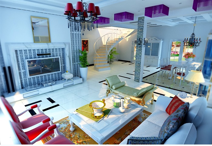 某欧式详细的别墅室内空间设计3d模型(5)
