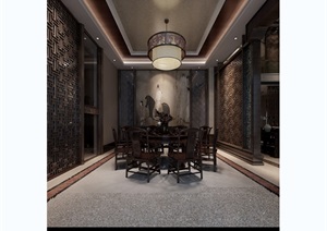 某中式室内餐厅空间设计3d模型