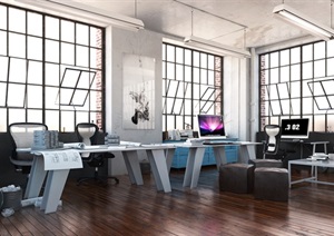 现代室内办公室内空间3d模型