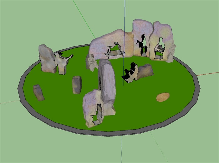 山顶雕塑景石设计su模型(2)