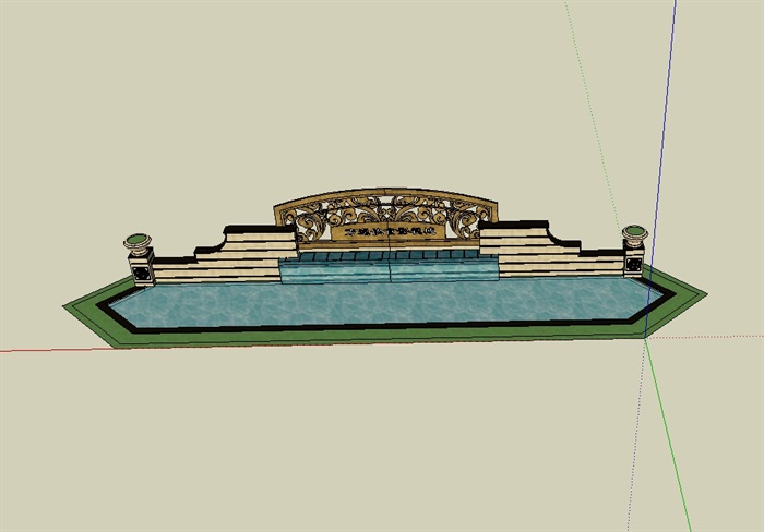 入口泉水景墙设计su模型(2)