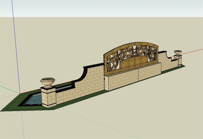 入口泉水景墙设计su模型(3)