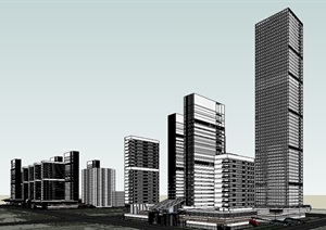 CBD中央办公区商业建筑楼SU(草图大师)模型