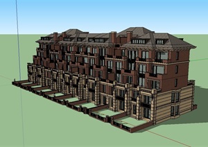 新古典风格多层花园洋房住宅楼SU(草图大师)模型