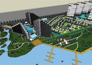 现代城市综合区景观建筑设计SU(草图大师)模型
