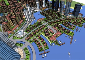 现代滨海详细城市规划SU(草图大师)模型