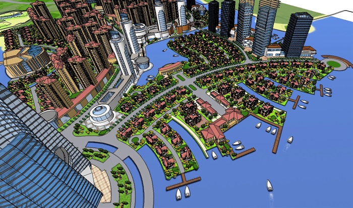 现代滨海详细城市规划su模型(1)