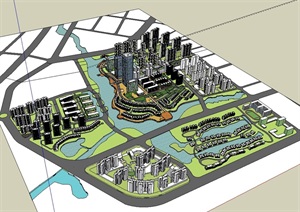 现代城市规划详细建筑SU(草图大师)模型