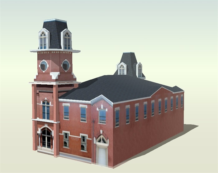 欧式教堂多层展览建筑su模型(3)