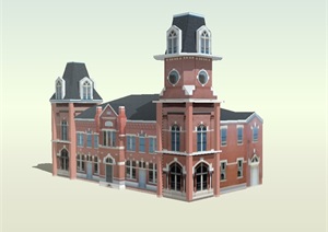 欧式教堂多层展览建筑SU(草图大师)模型