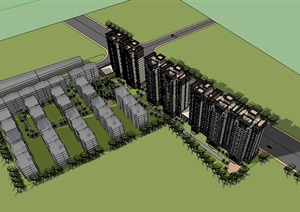 新亚洲风格商业住宅楼建筑SU(草图大师)模型