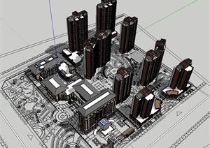 现代商业综合住宅小区建筑楼设计SU(草图大师)模型